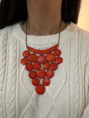 Mata Traders Bright Orange/Red Tiered Disc Bib Necklace